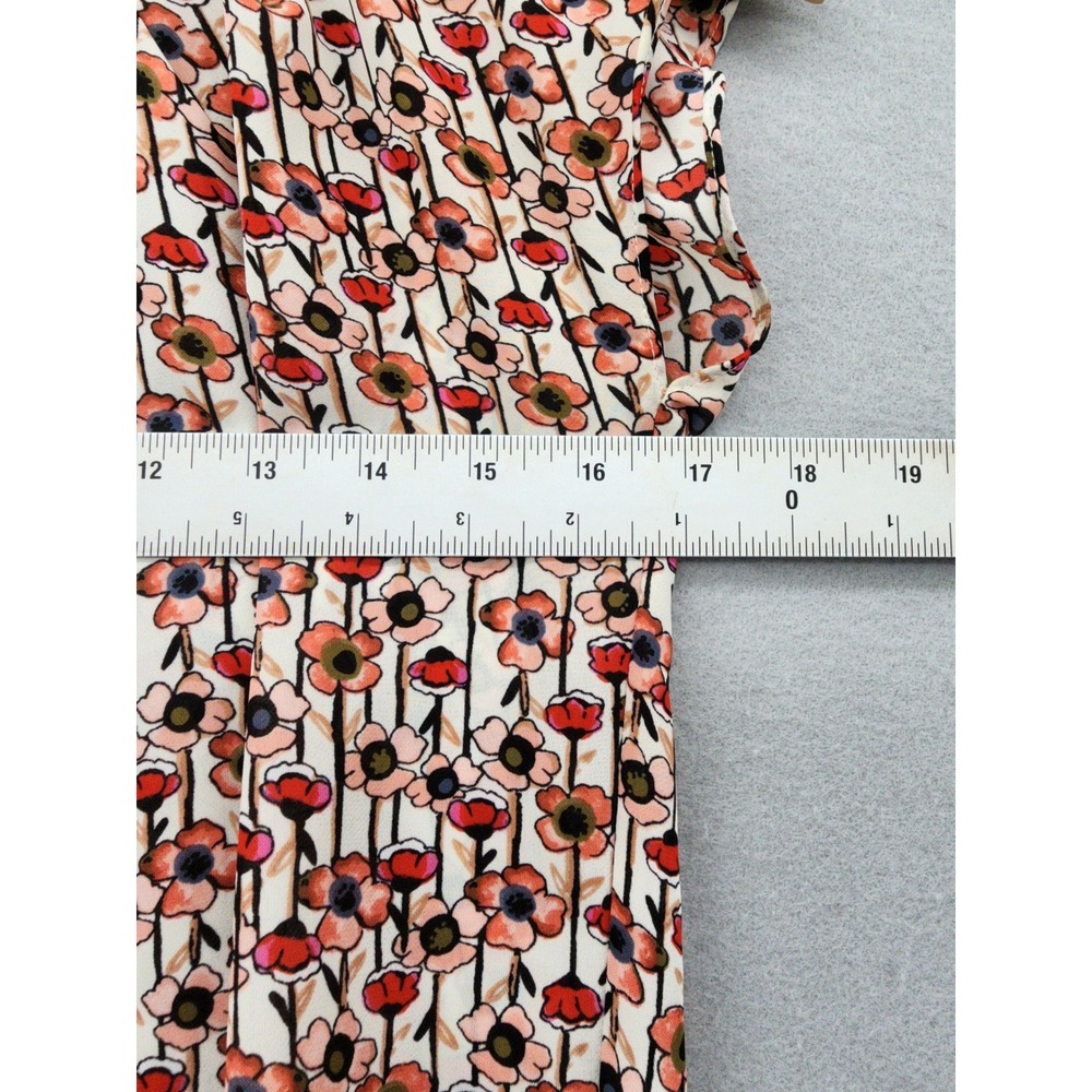 LC Lauren Conrad Floral Cap Sleeve Blouse Orange Pink Poppy Print Tie Back XS - Picture 11 of 11